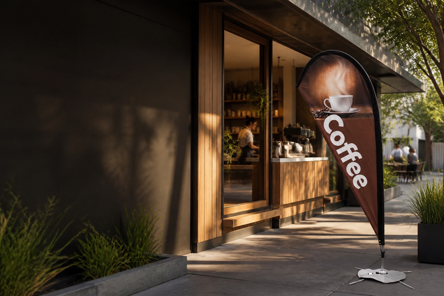 Coffee advertising flag outside an Australian café
